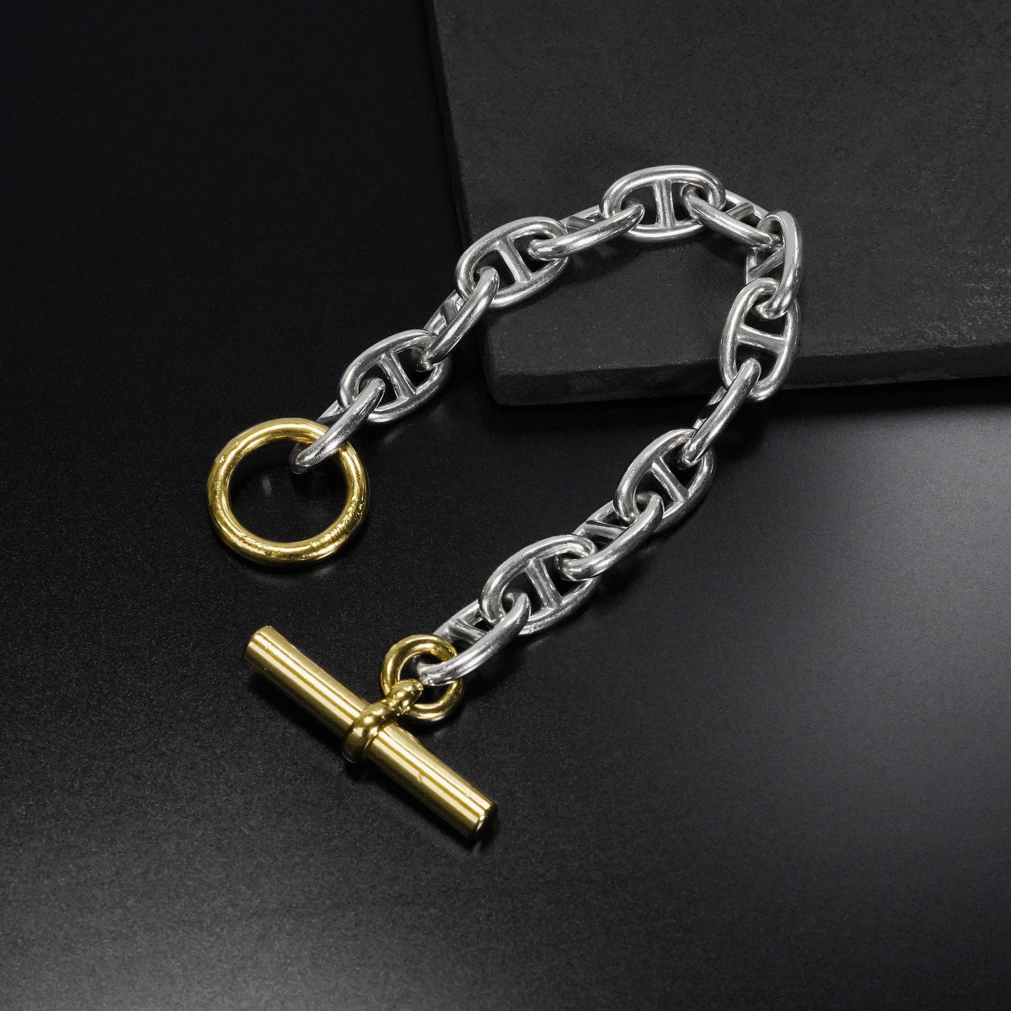 HERMES シェーヌダンクル GM14 YGコンビ ブレスレット