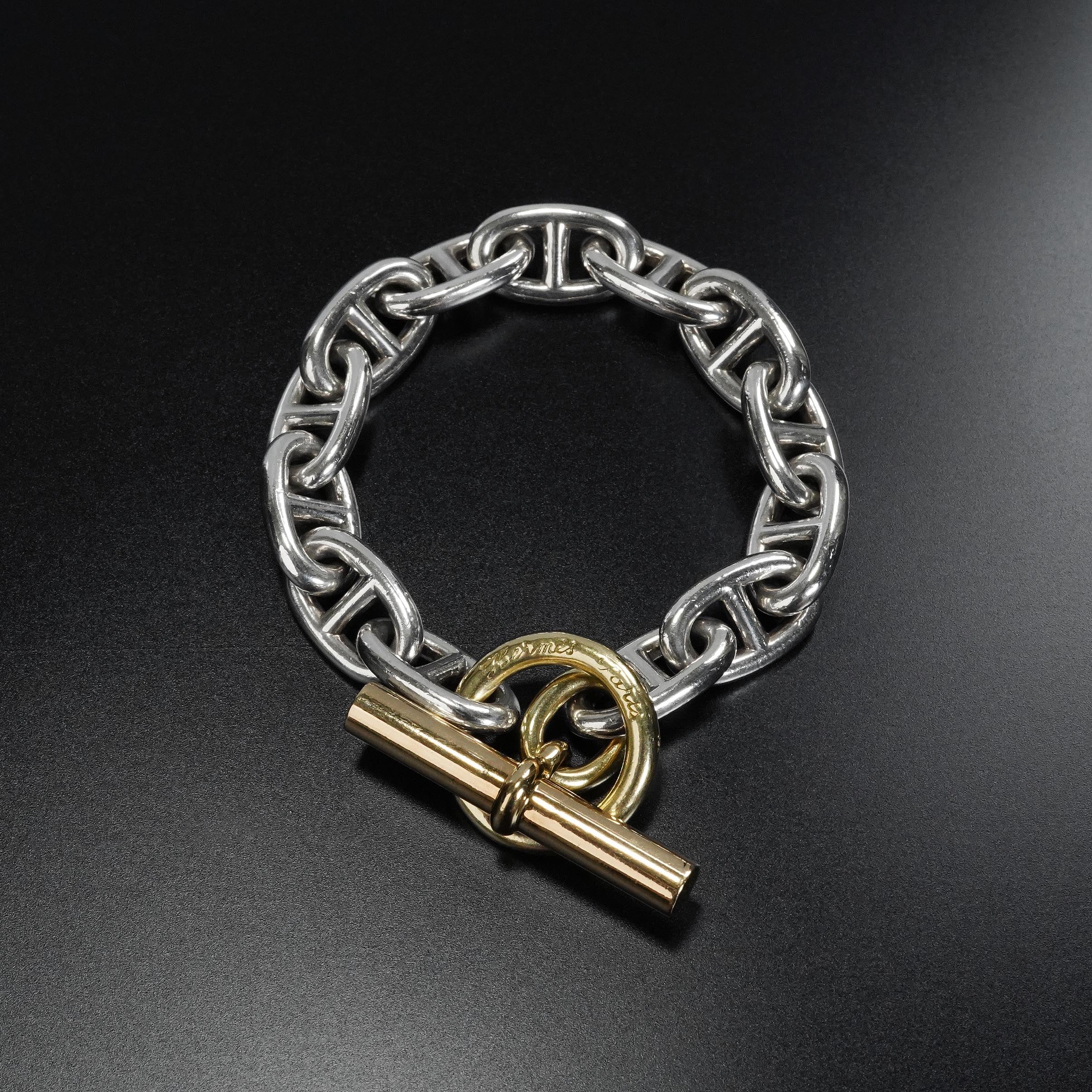 HERMES シェーヌダンクル GM13 コンビブレスレット 筆記体刻印