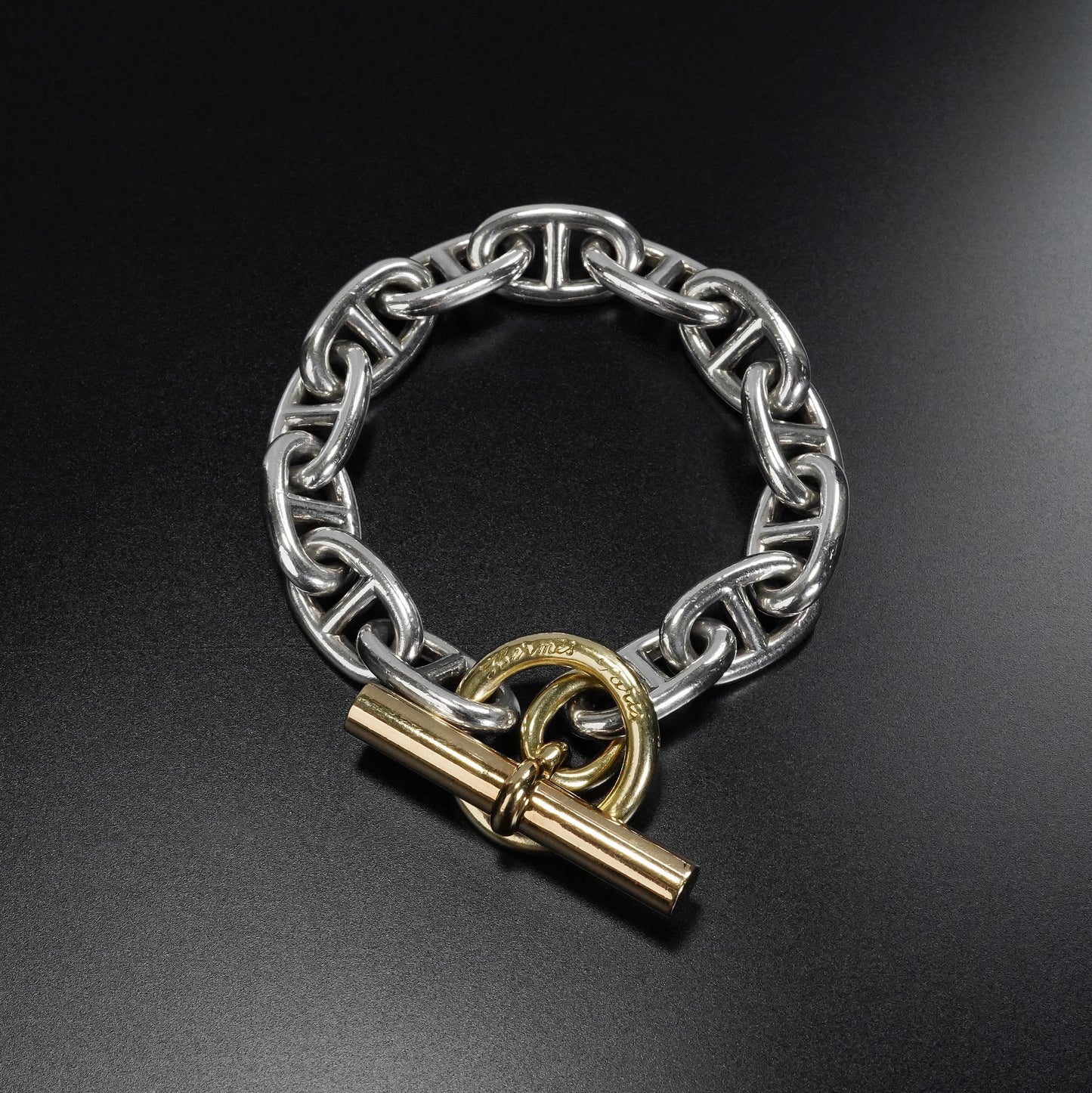 HERMES シェーヌダンクル GM13 コンビブレスレット 筆記体刻印
