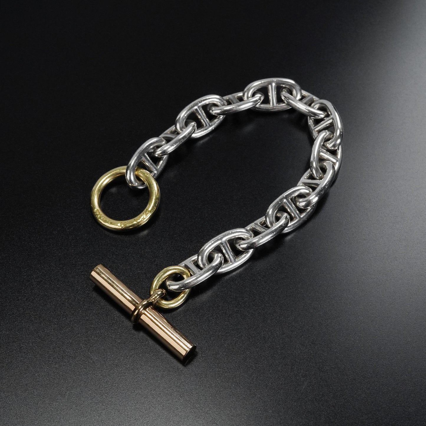 HERMES シェーヌダンクル GM13 コンビブレスレット 筆記体刻印