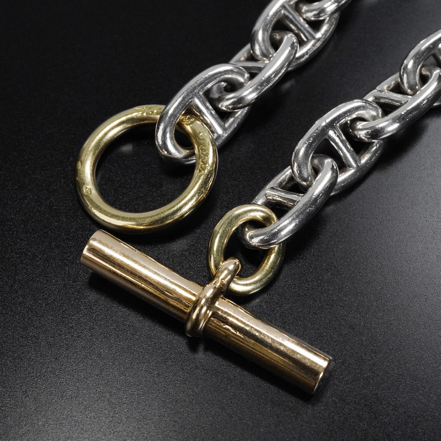 HERMES シェーヌダンクル GM13 コンビブレスレット 筆記体刻印