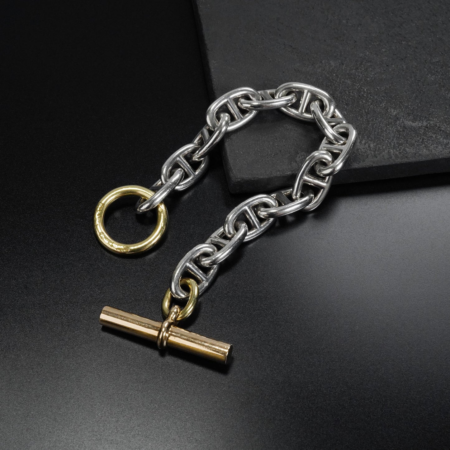 HERMES シェーヌダンクル GM13 コンビブレスレット 筆記体刻印