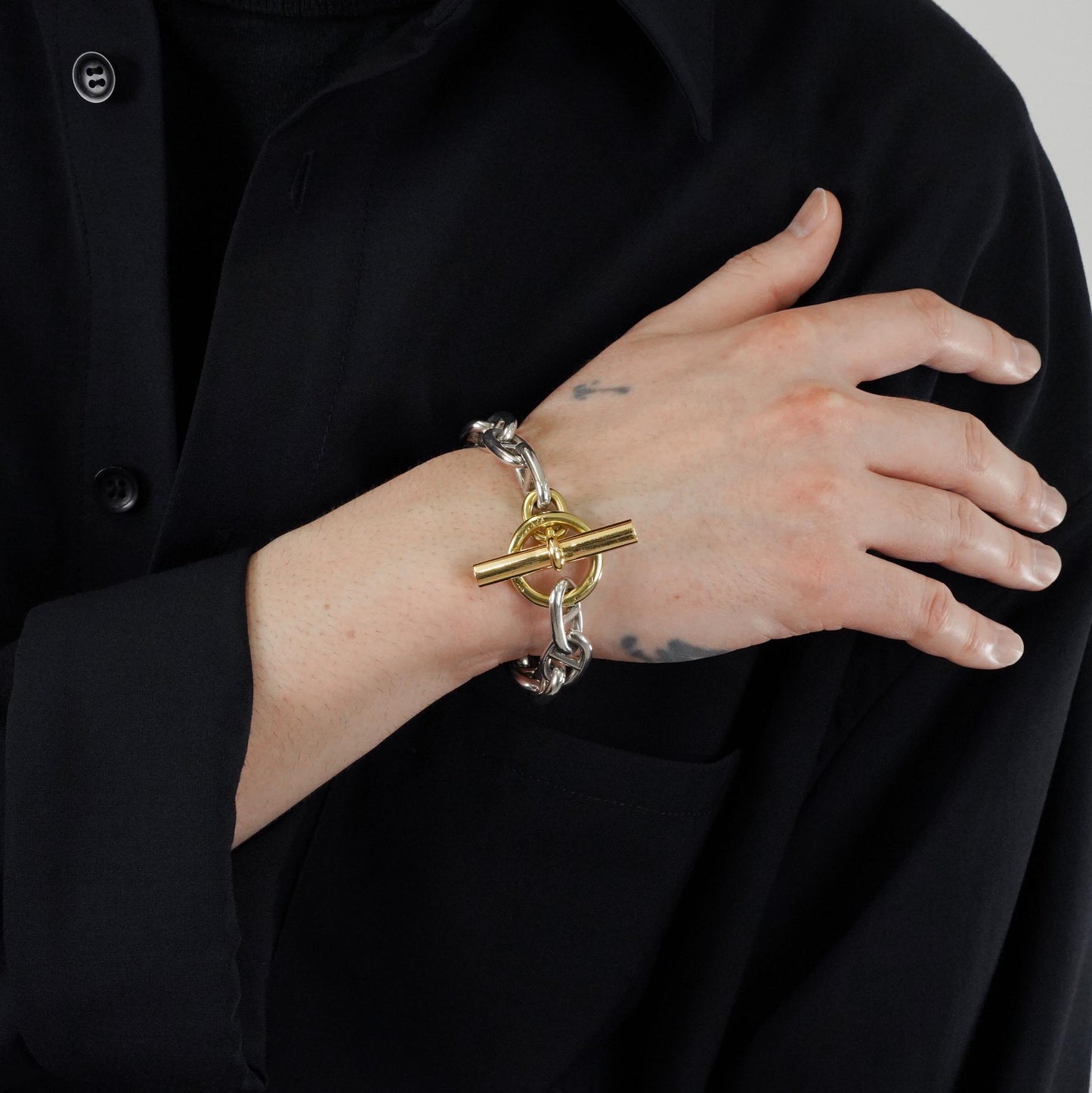 HERMES シェーヌダンクル GM13 コンビブレスレット 筆記体刻印