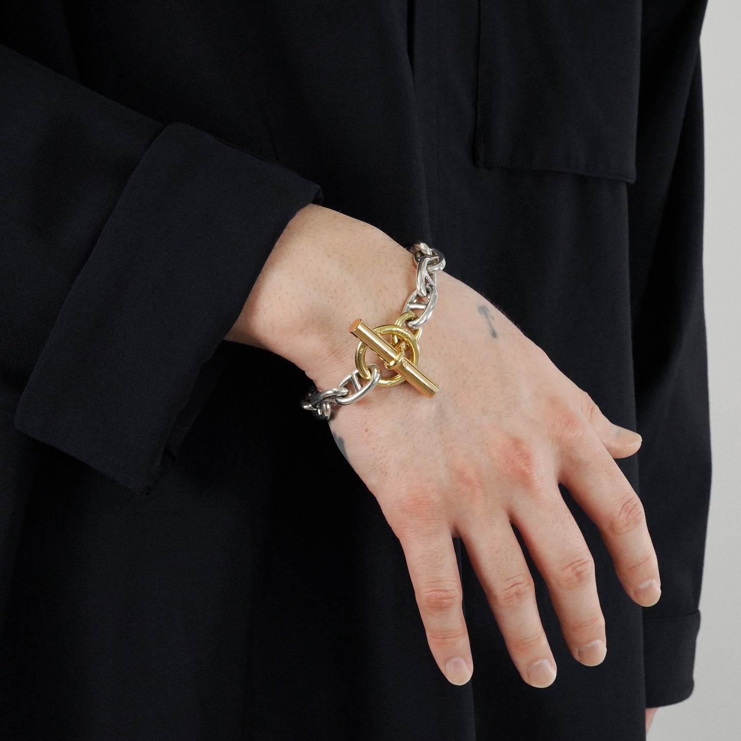 HERMES シェーヌダンクル GM13 コンビブレスレット 筆記体刻印