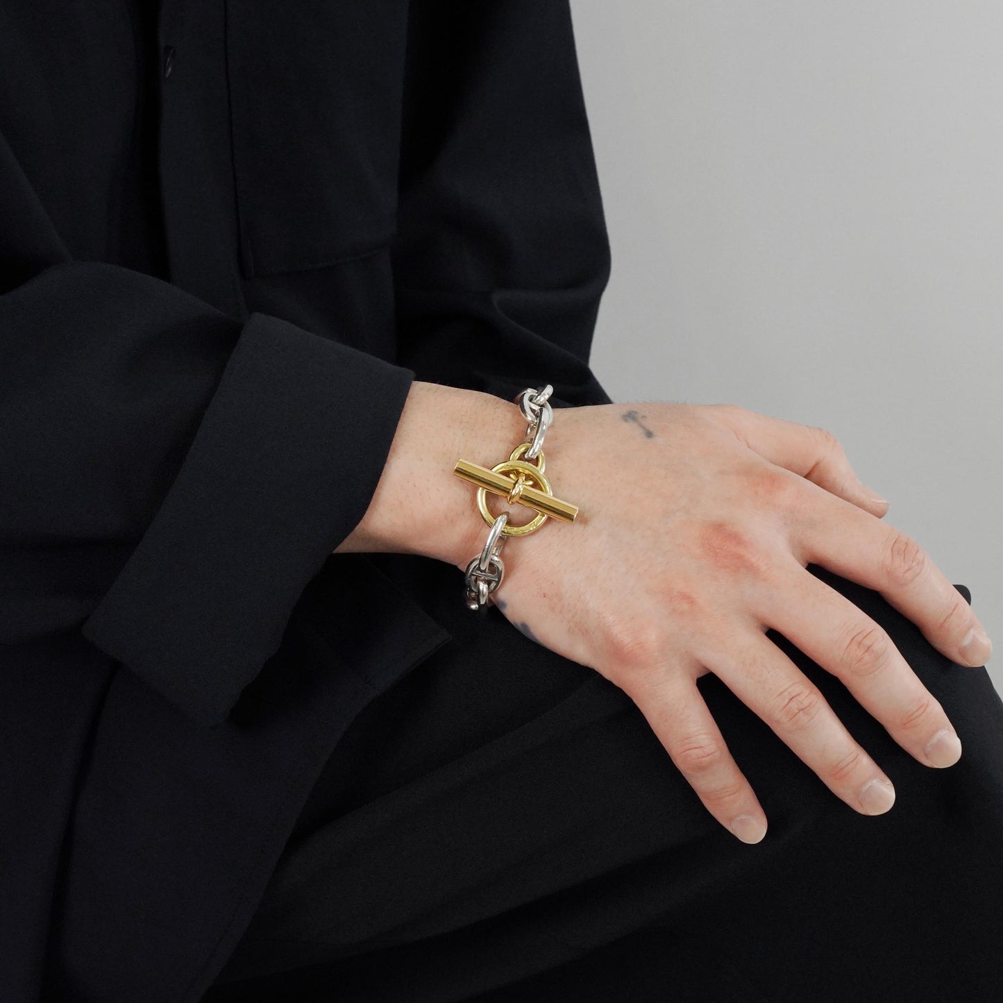 HERMES シェーヌダンクル GM13 コンビブレスレット 筆記体刻印